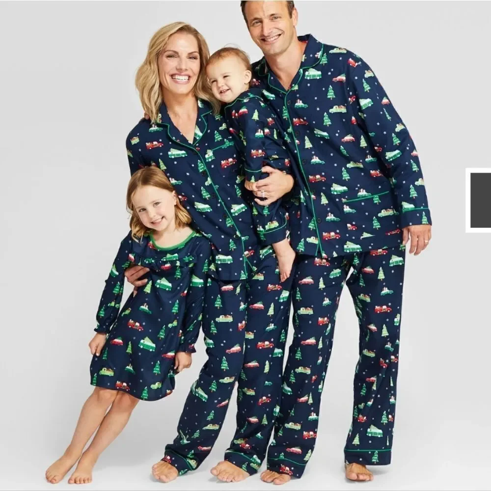Christmas Navy Blue Car/Trucks Flannel Pajamas Baby 18M Matching PJs Sleep Set